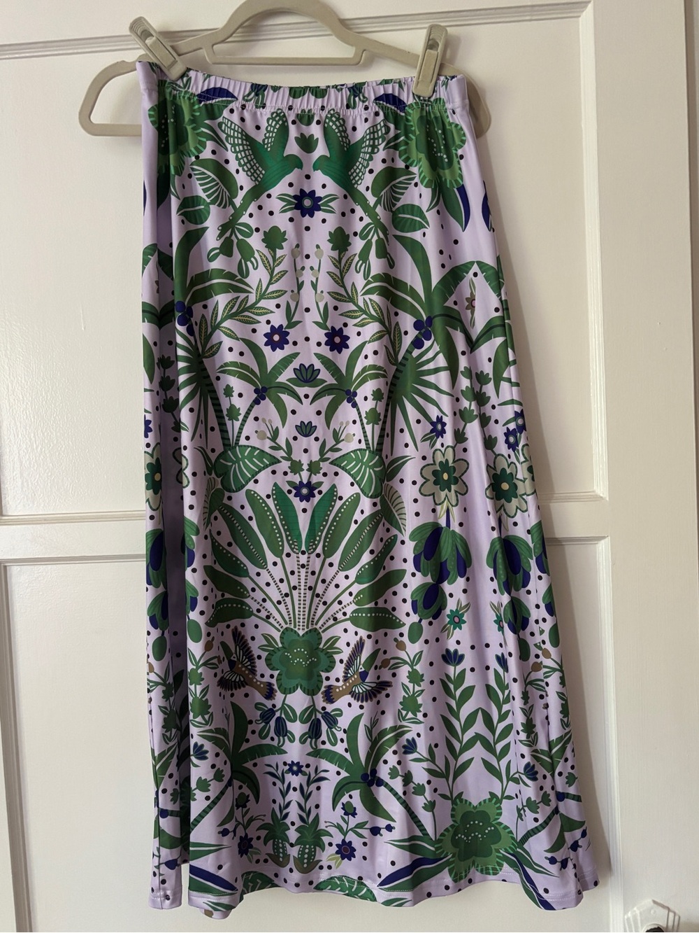 Lavender Floral Maxi Skirt with Green Print